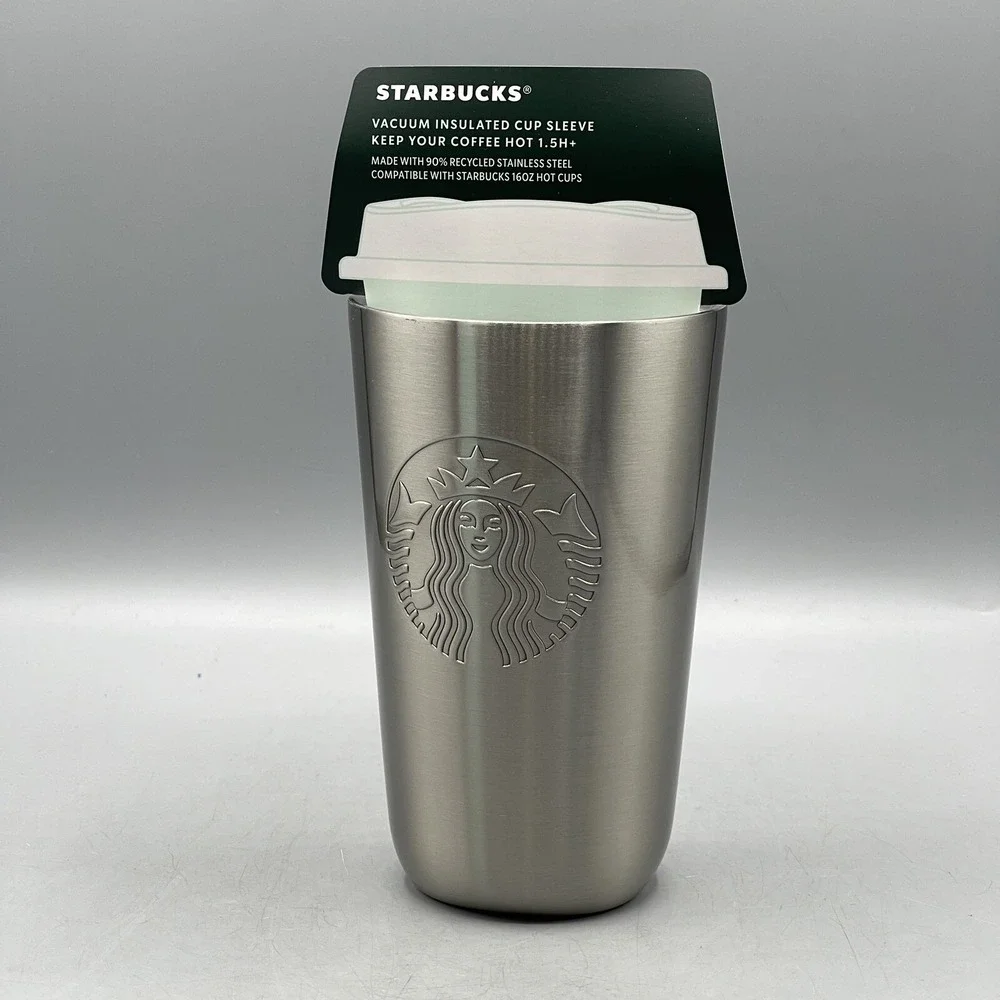 Starbucks Stainless Steel Hot Cup Drink Sleeve Grande Vacuum Insulated NWT‎